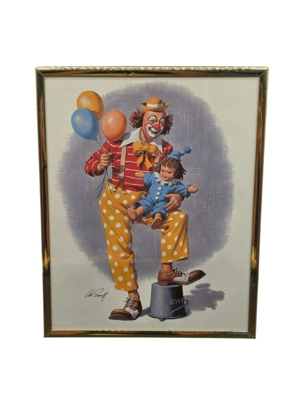 Arthur Sarnoff Signed Vintage Framed Clown Doll Balloons Print 8x10